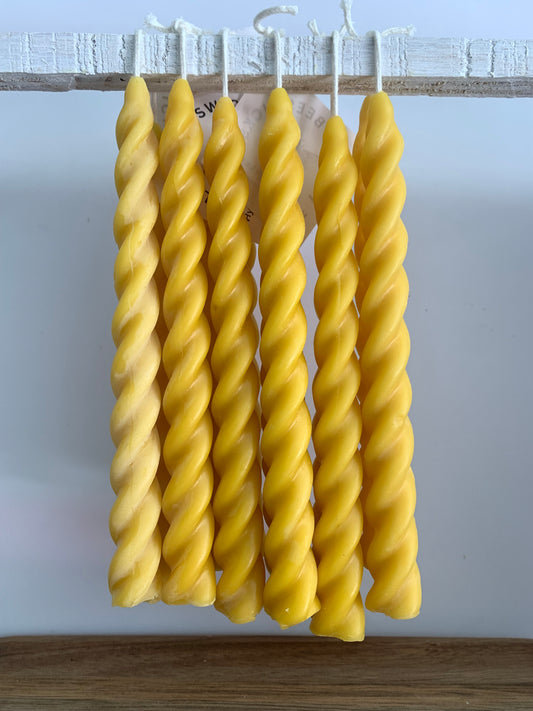 7.5" Swirl Beeswax Taper Candles (set of two)