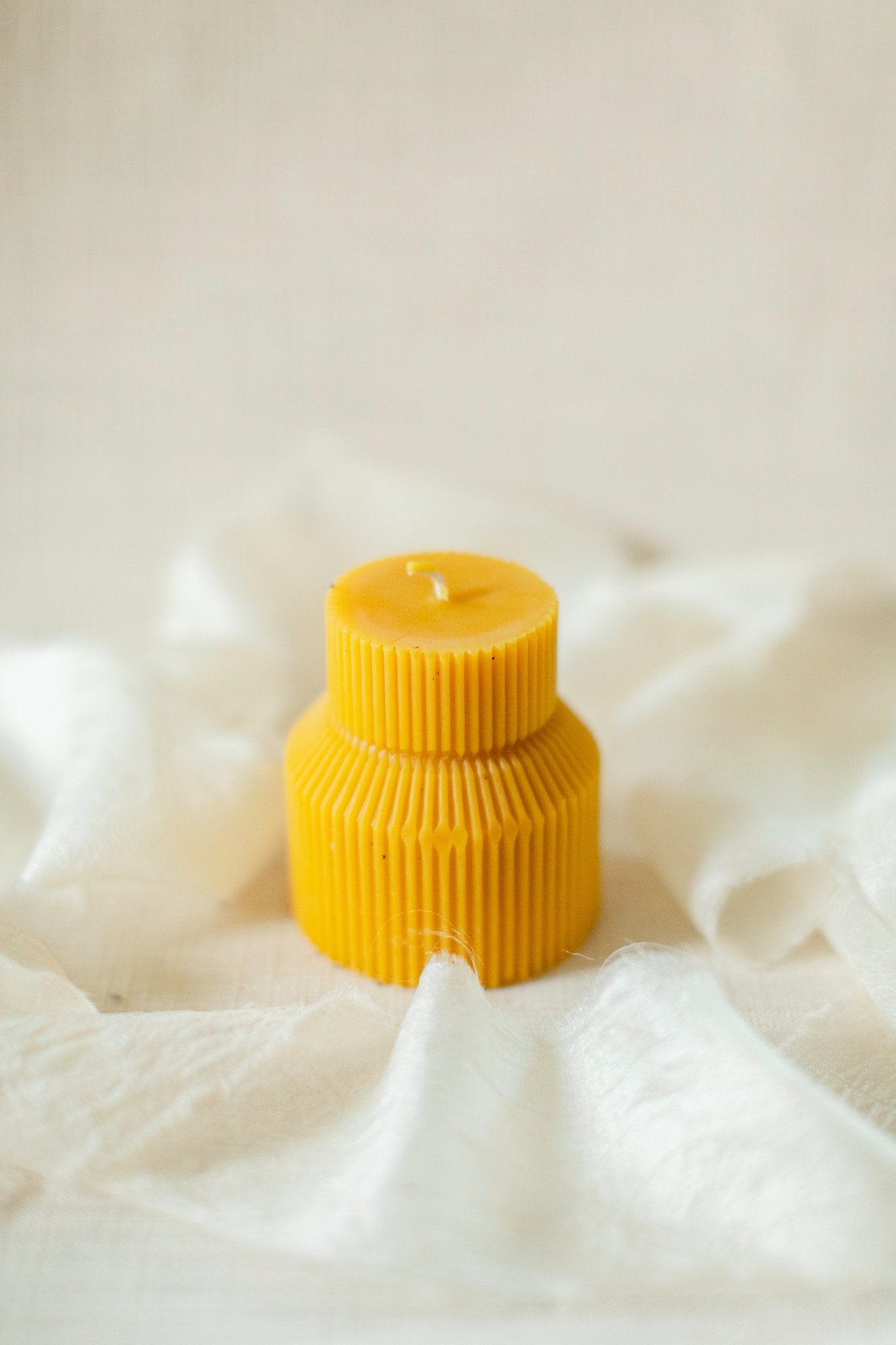 Petite Ribbed Pillar Candle - 100% Beeswax