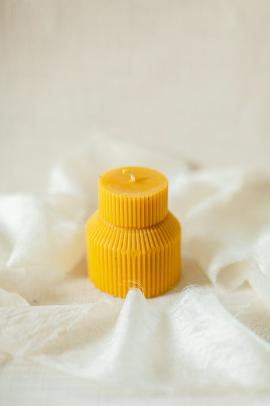 Petite Ribbed Pillar Candle - 100% Beeswax