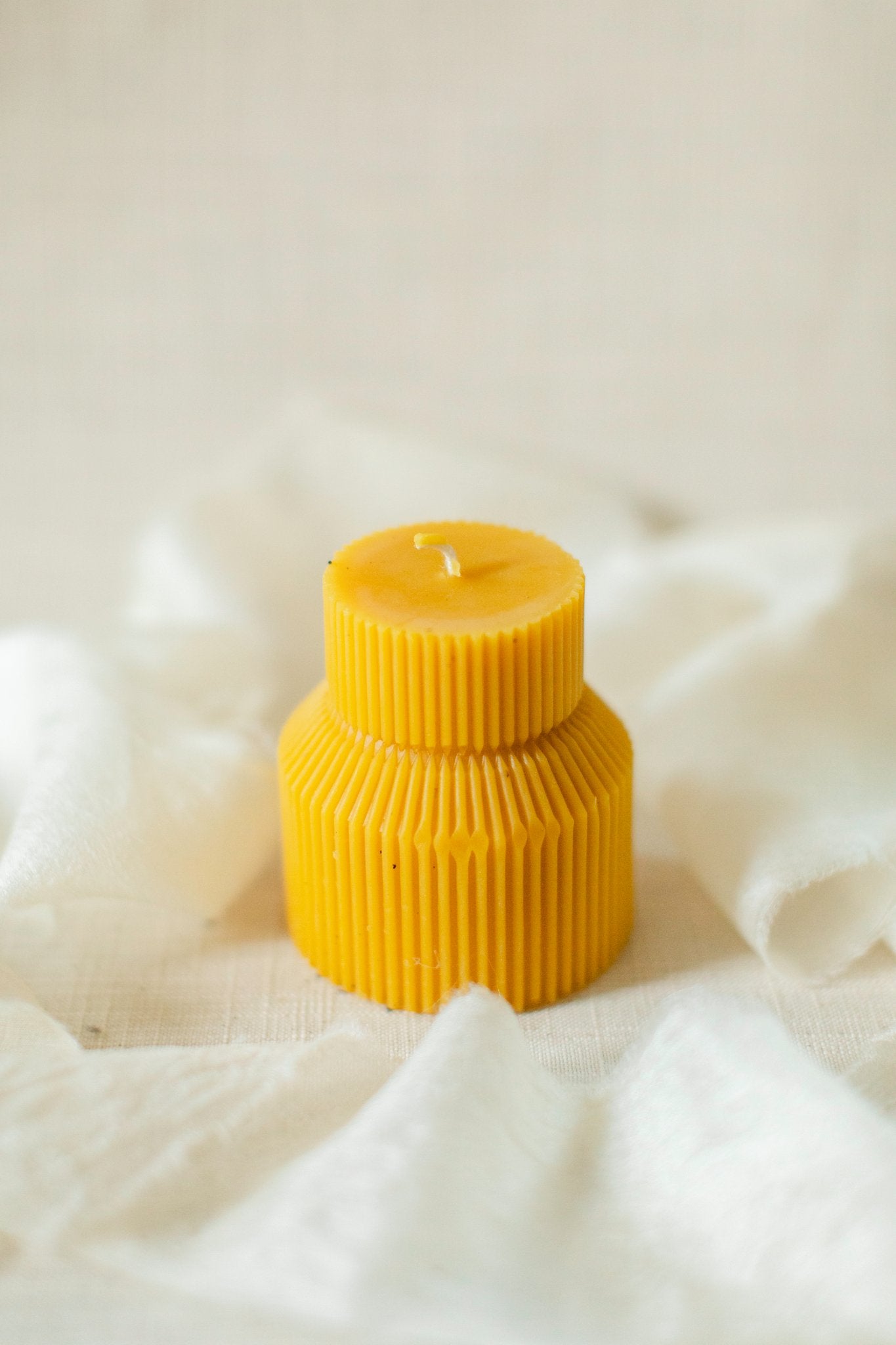 Petite Ribbed Pillar Candle - 100% Beeswax