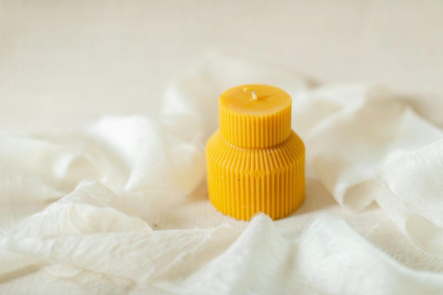 Petite Ribbed Pillar Candle - 100% Beeswax