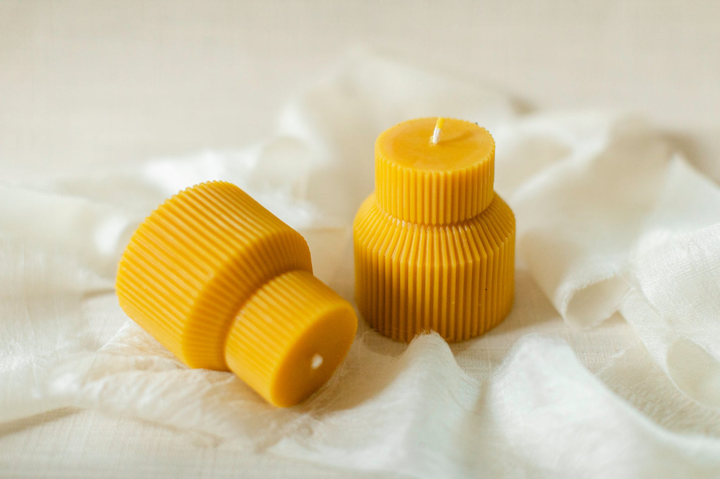 Petite Ribbed Pillar Candle - 100% Beeswax