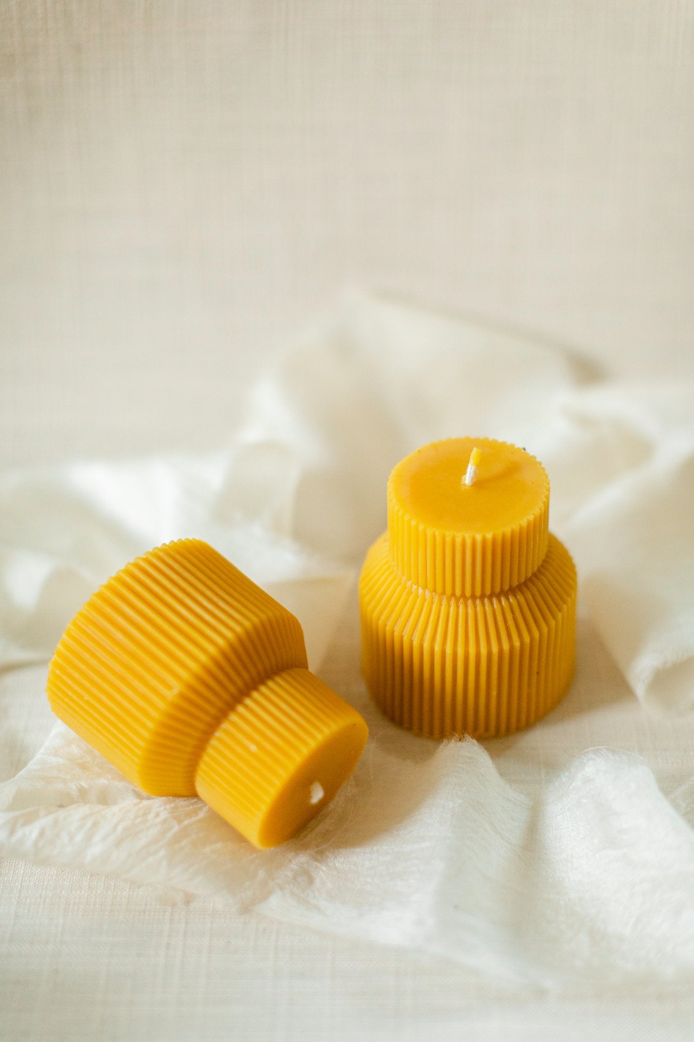 Petite Ribbed Pillar Candle - 100% Beeswax