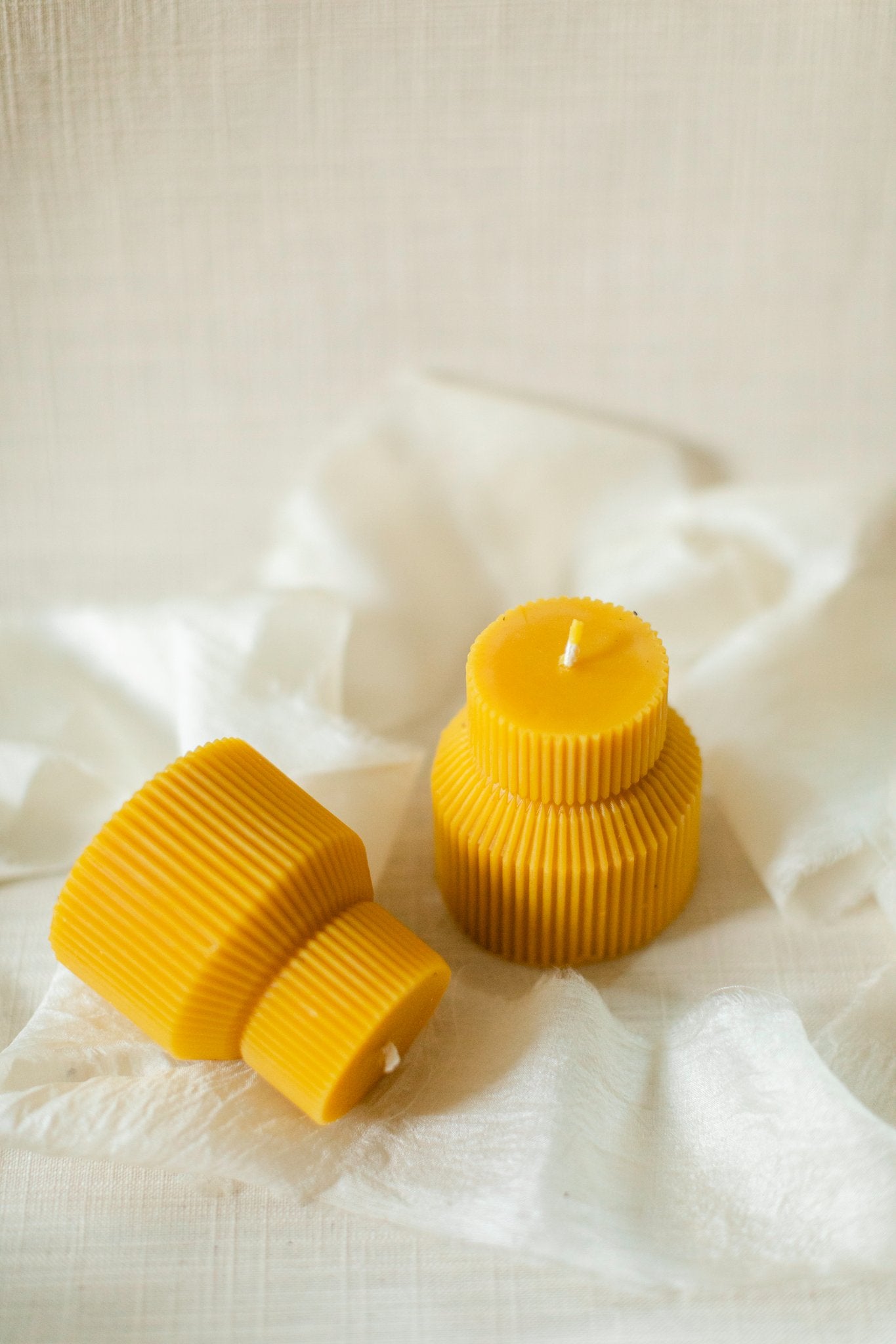 Petite Ribbed Pillar Candle - 100% Beeswax