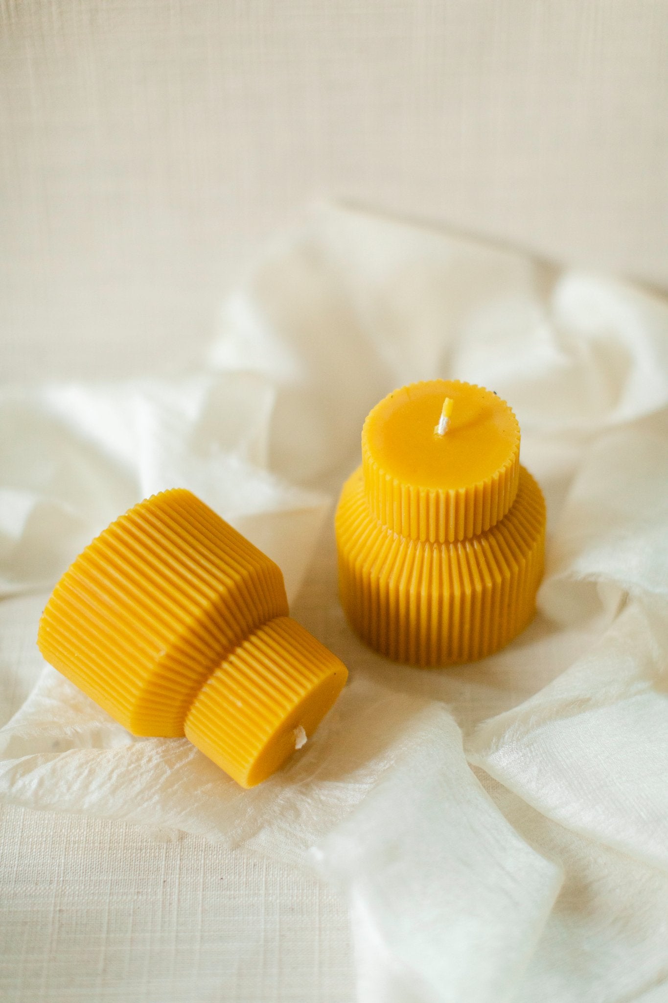 Petite Ribbed Pillar Candle - 100% Beeswax