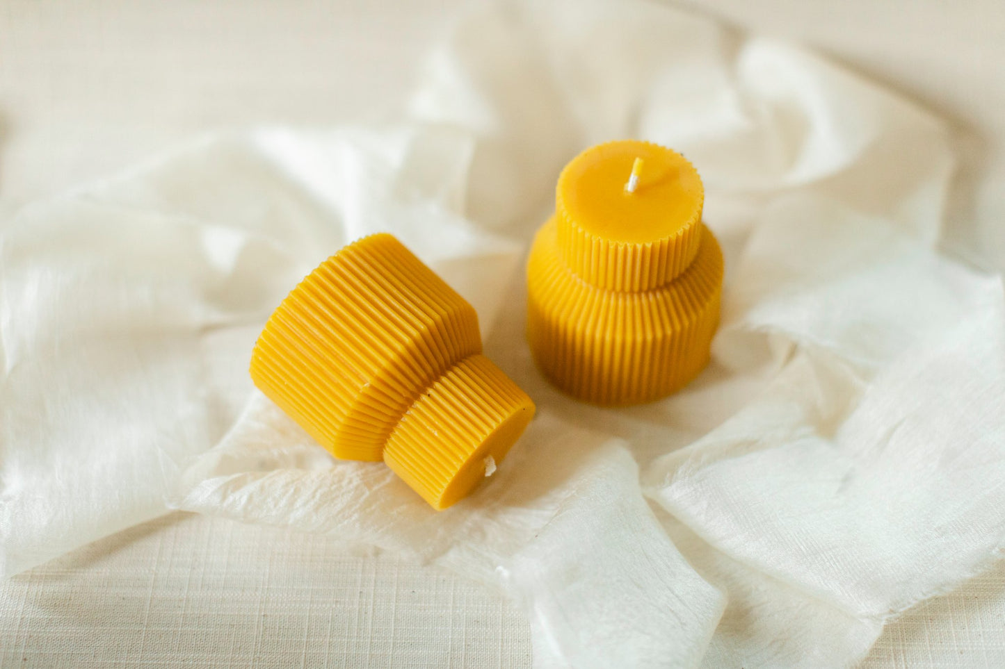 Petite Ribbed Pillar Candle - 100% Beeswax