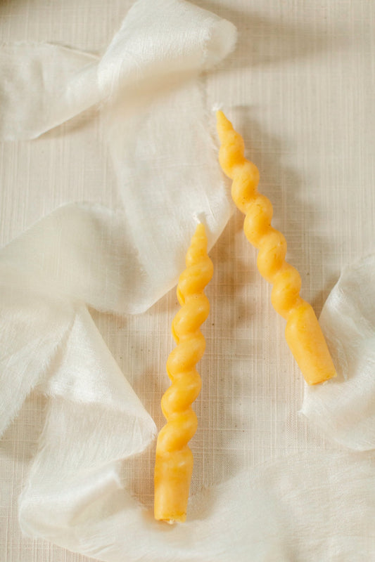 7.5" Wavy Beeswax Taper Candles (set of two)