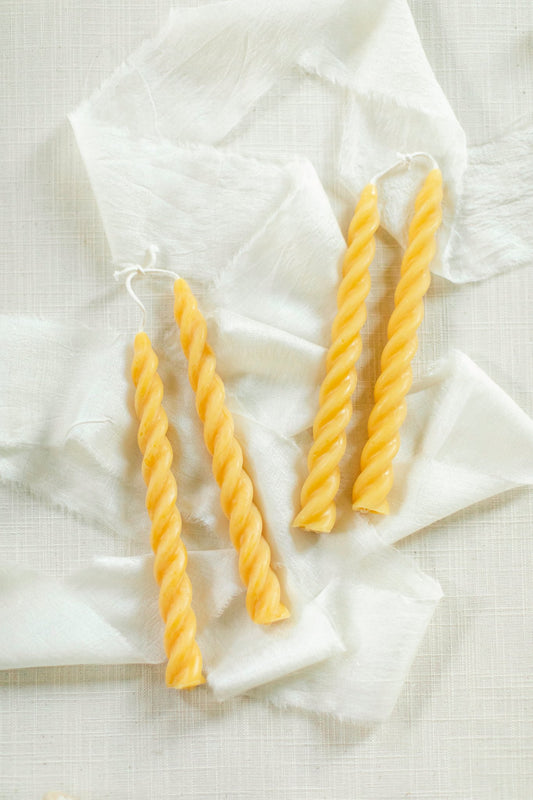 7.5" Swirl Beeswax Taper Candles (set of two)