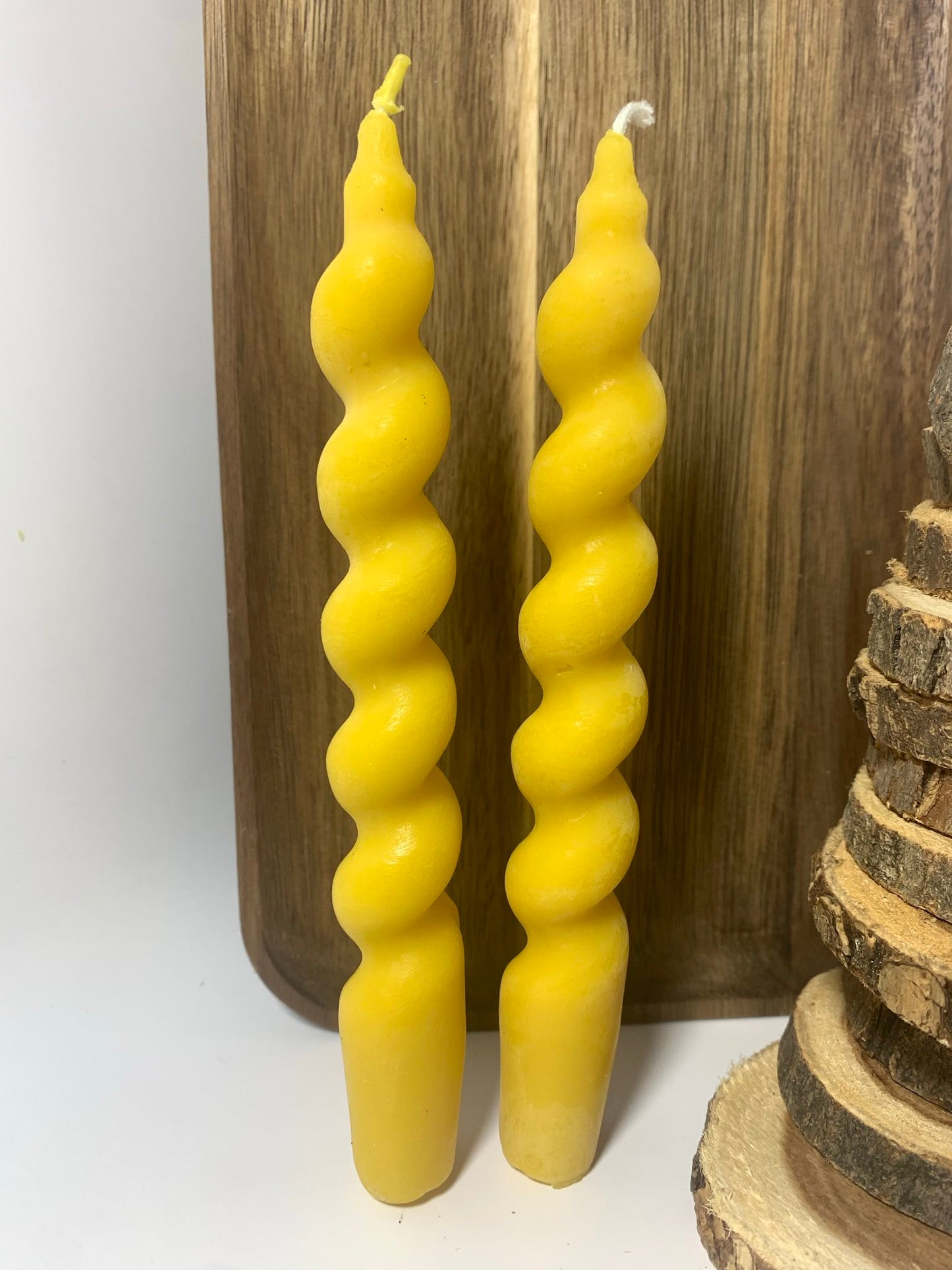 7.5" Wavy Beeswax Taper Candles (set of two)