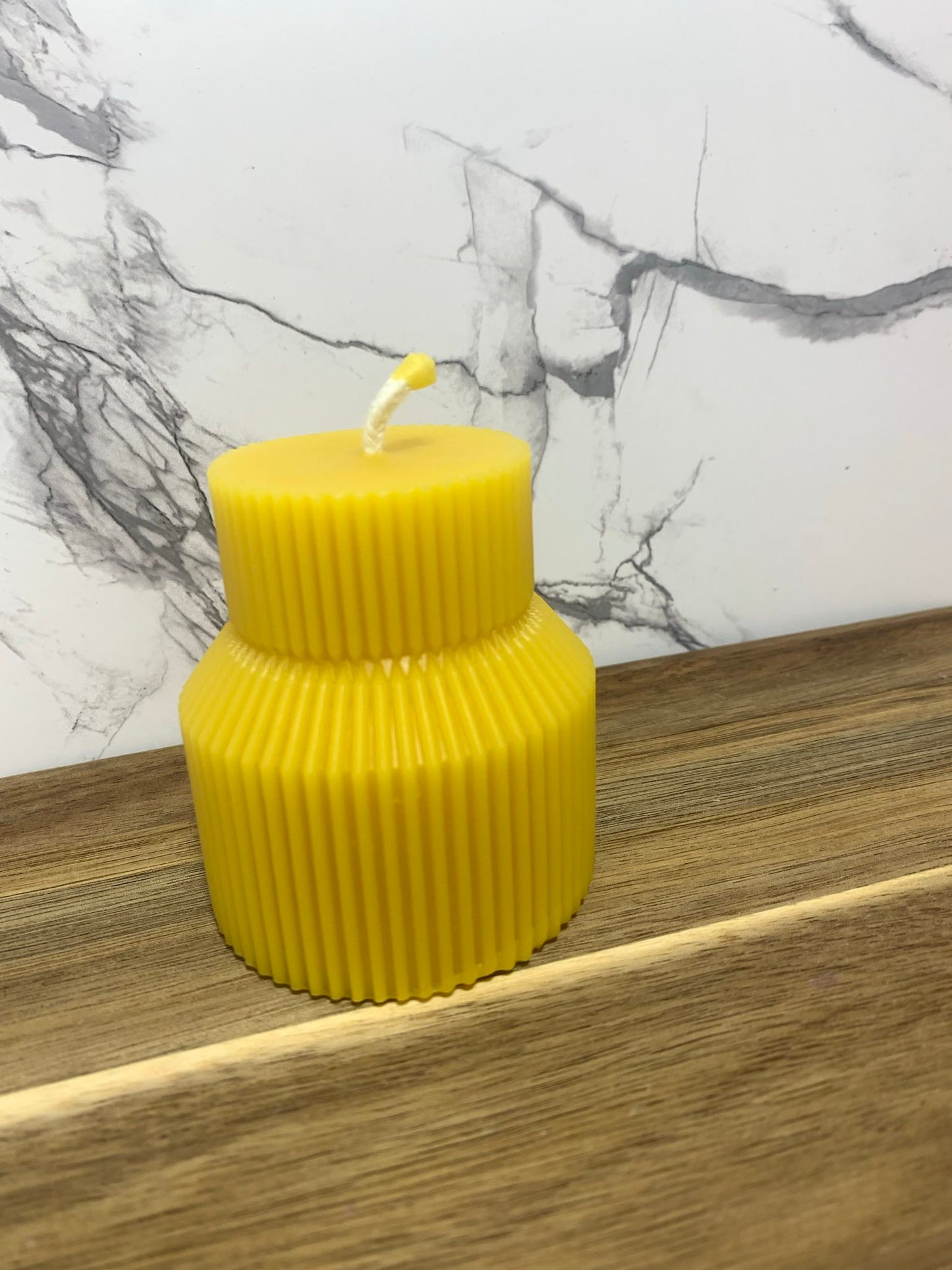 Petite Ribbed Pillar Candle - 100% Beeswax