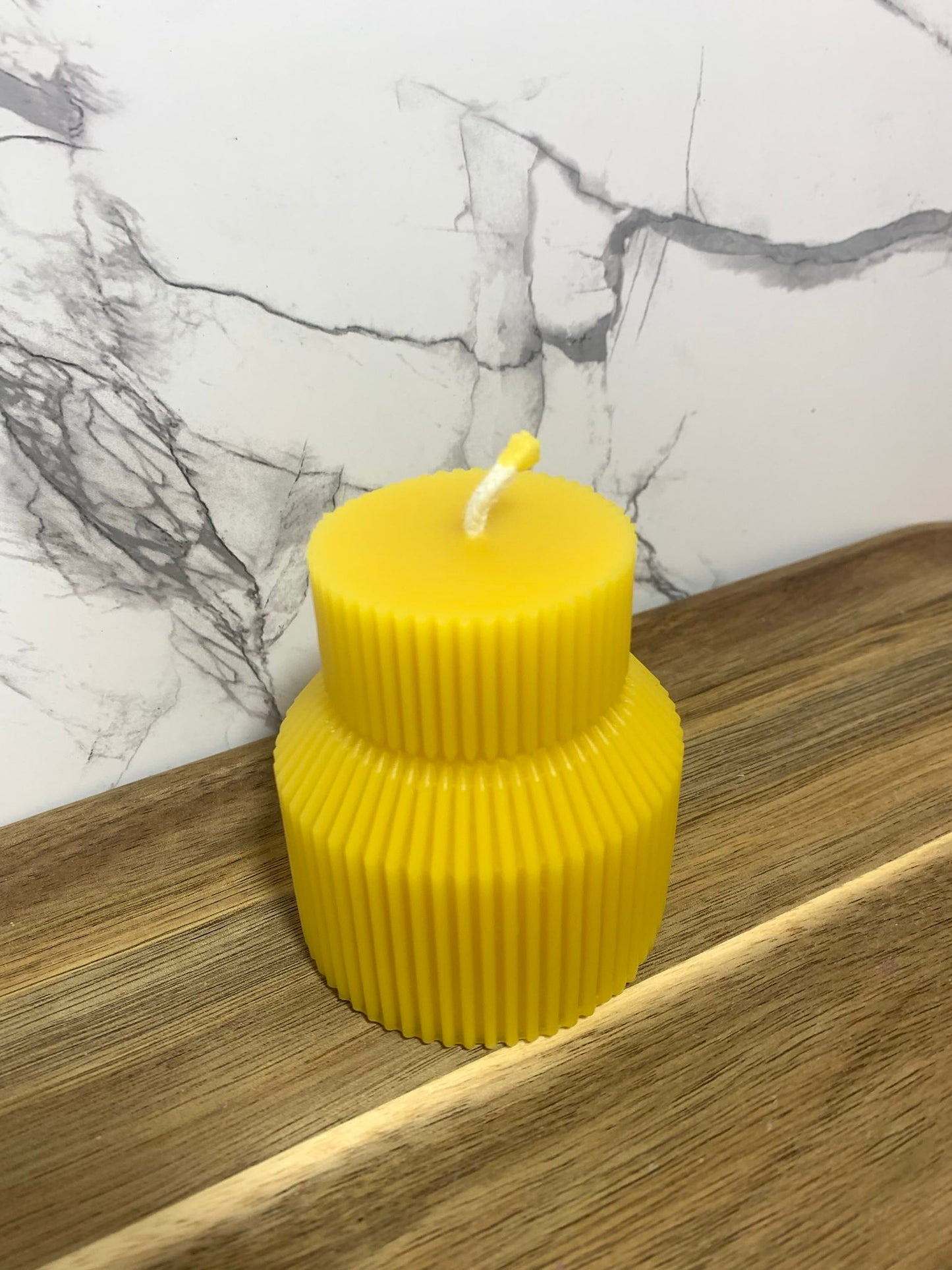 Petite Ribbed Pillar Candle - 100% Beeswax