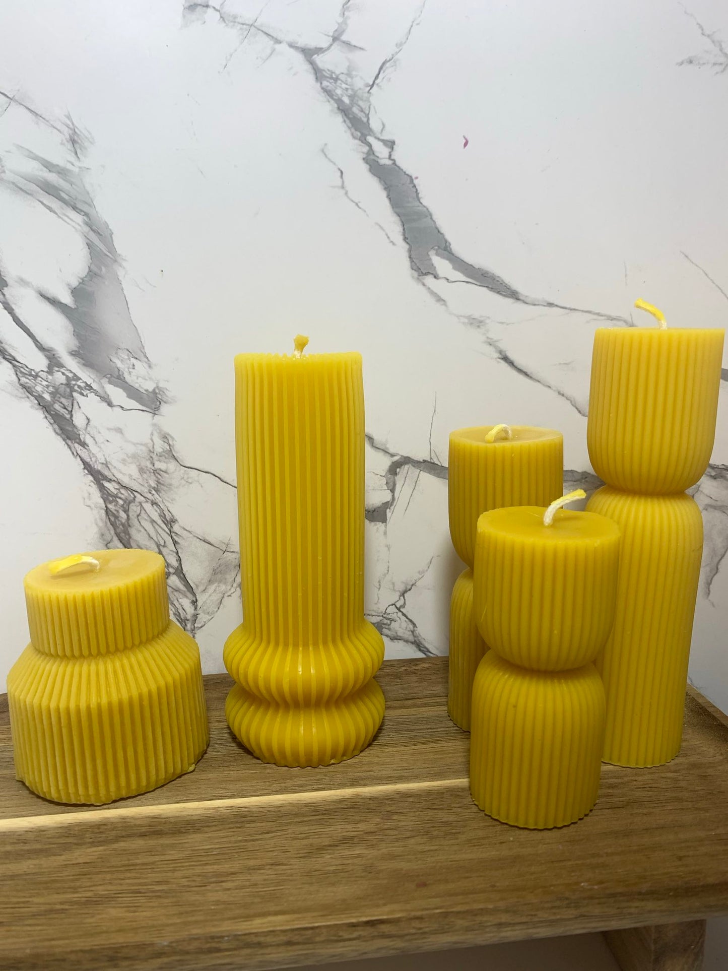 Petite Ribbed Pillar Candle - 100% Beeswax