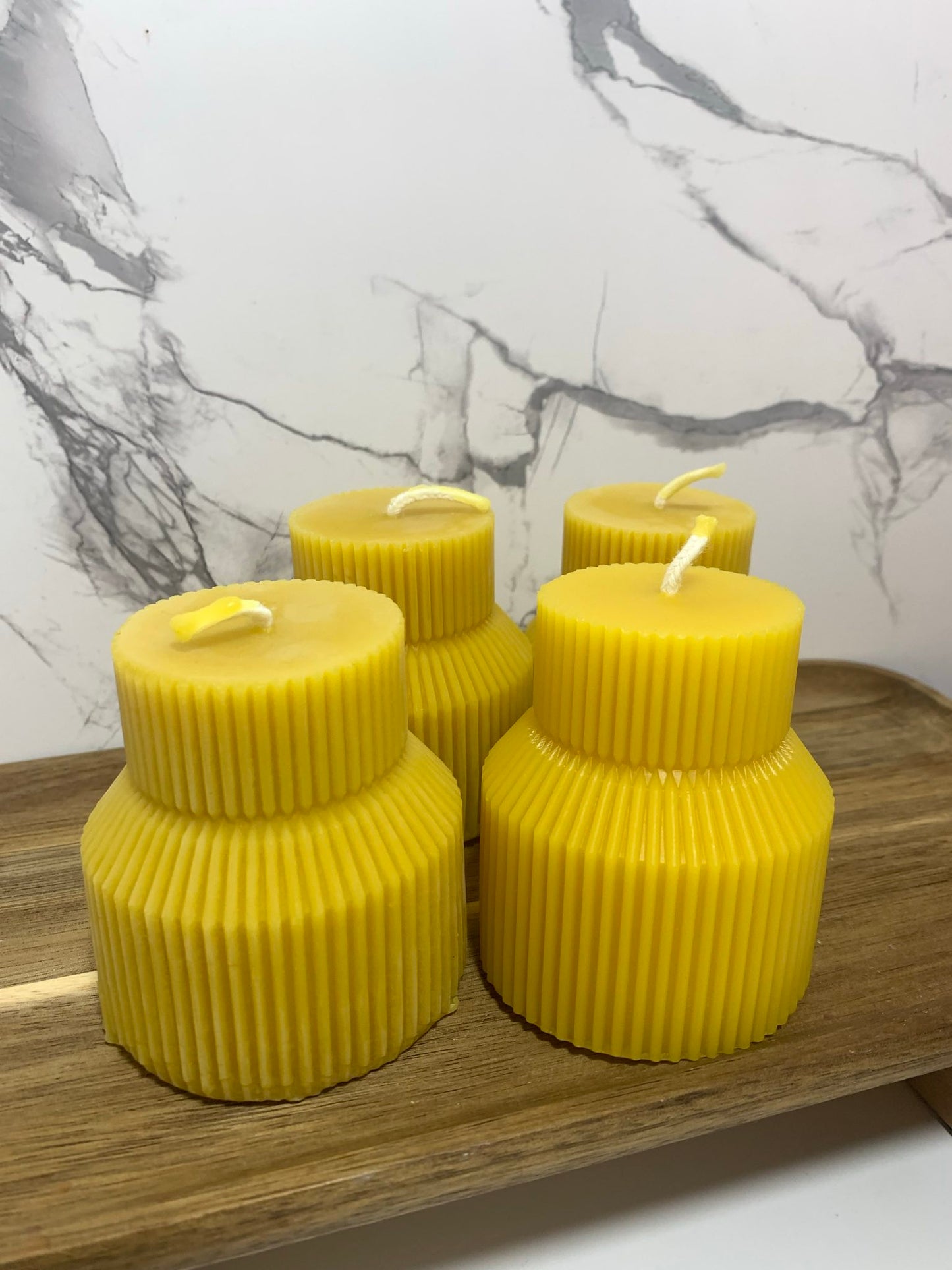 Petite Ribbed Pillar Candle - 100% Beeswax