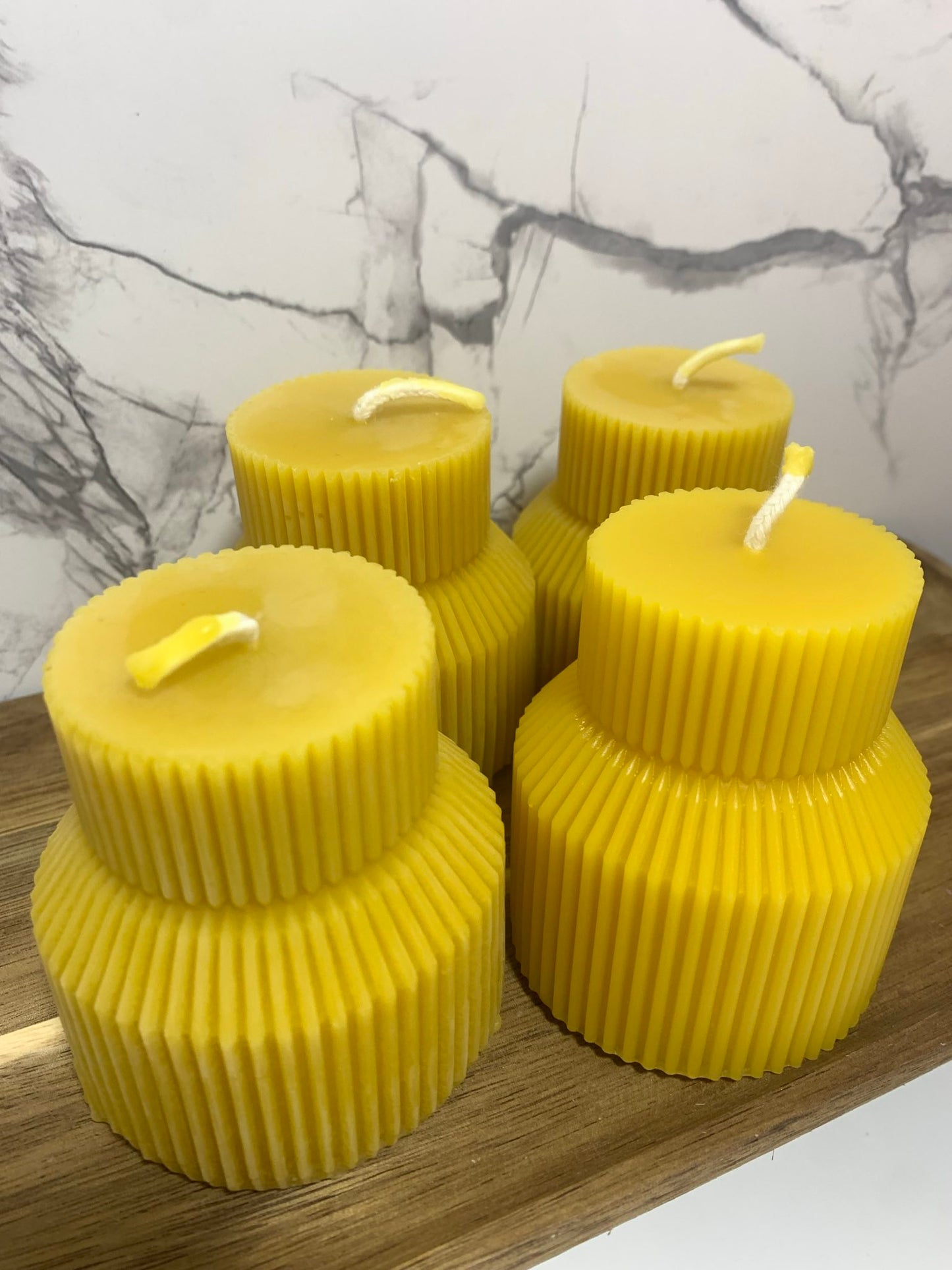 Petite Ribbed Pillar Candle - 100% Beeswax