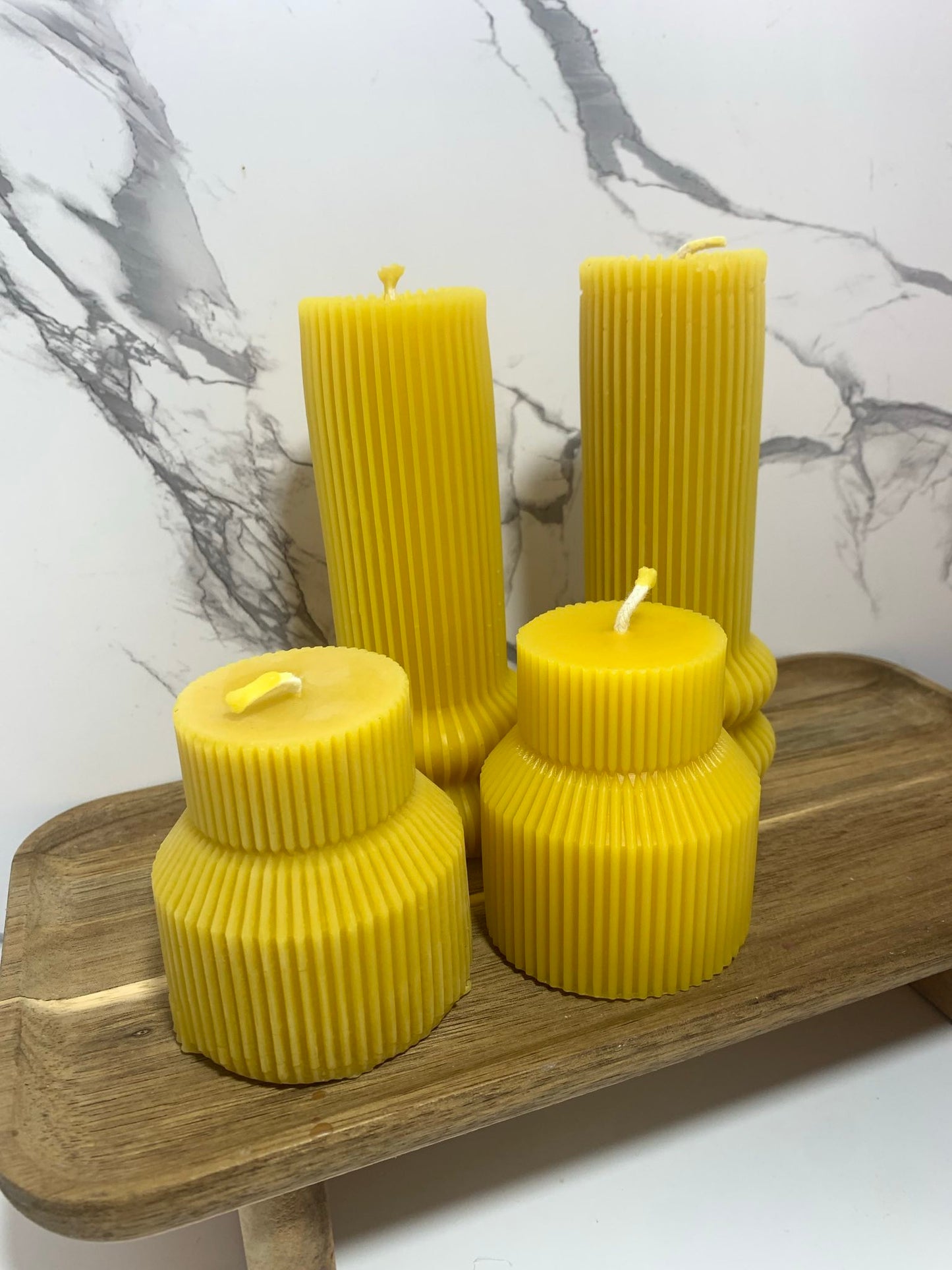 Petite Ribbed Pillar Candle - 100% Beeswax